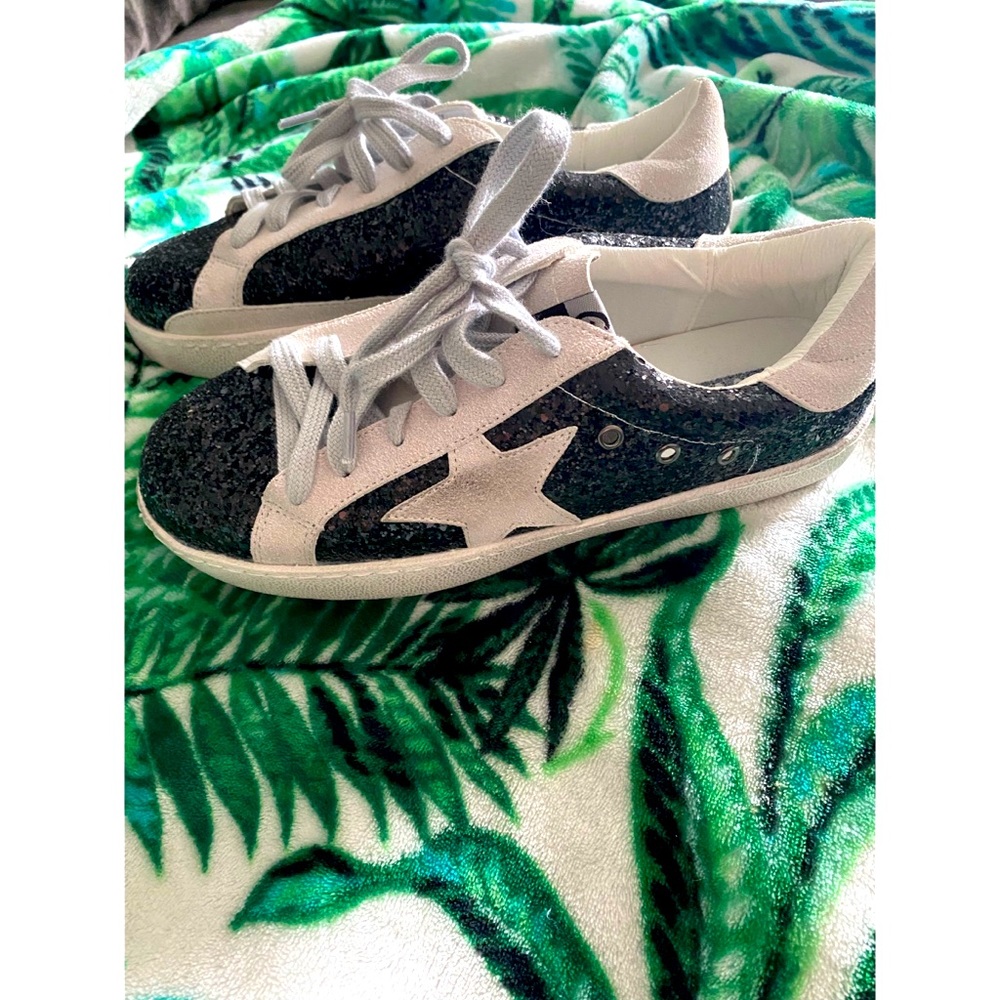 Golden Goose Dupes White & Black Glitter Sneakers Size 7.5 Womens